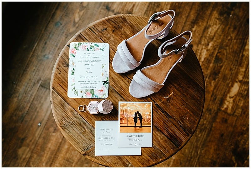 wedding invitation and bride's wedding accessories layout