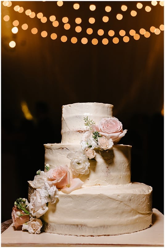 white and floral wedding cake