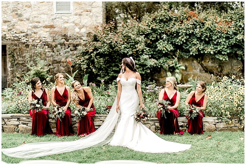 bride with her bridesmaids before the wedding ceremony