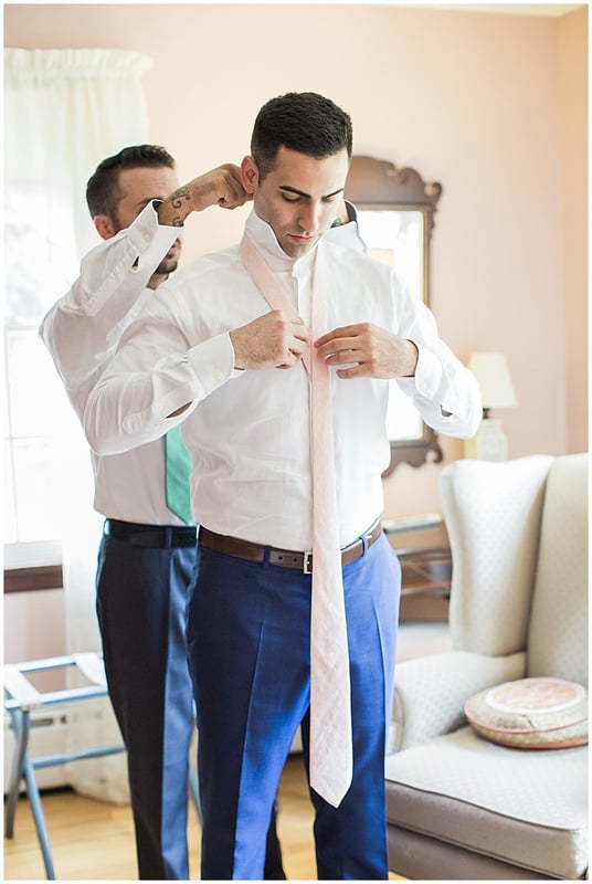 groom getting ready for his wedding in NJ