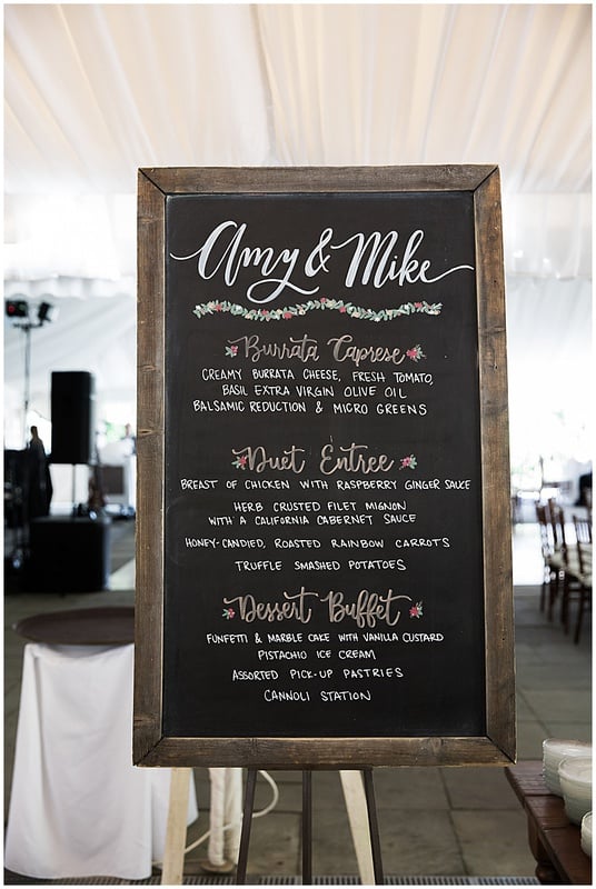 Wedding Menu for the wedding guests