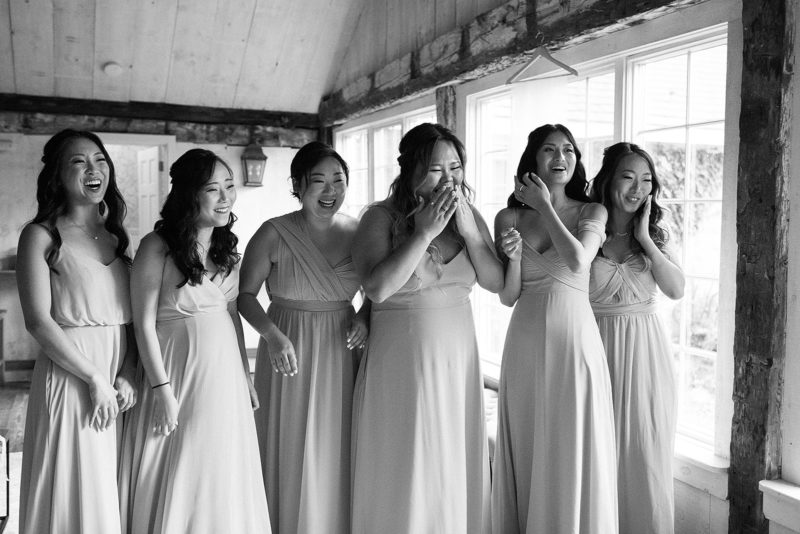 bridesmaids reaction to the bride's dress