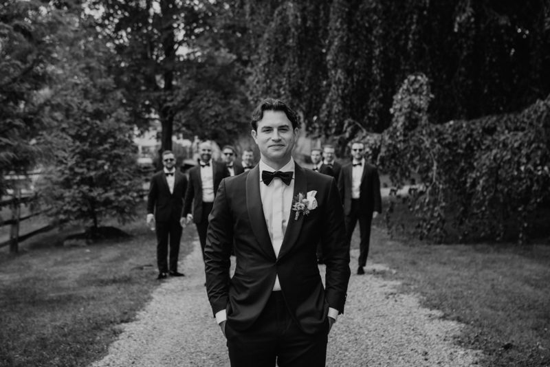 groom and groomsmen in black and white