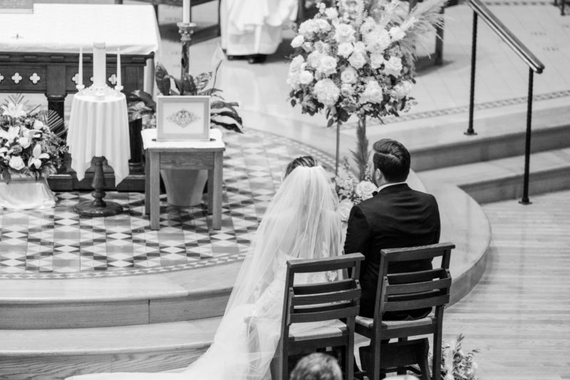 bride and groom at a church altar