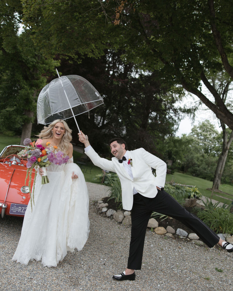 Having fun in the rain on your wedding day