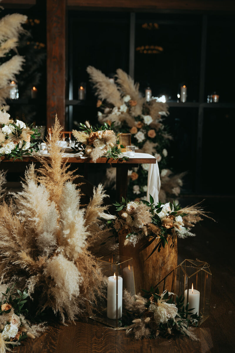 Sweetheart Table, Boho Pompas Grass Decor, Neutral Wedding Inspo