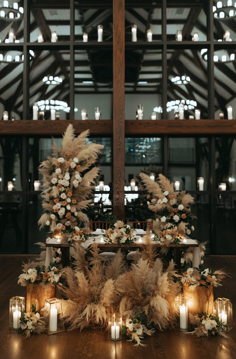 Sweetheart Table, Wedding Reception New Jersey, Candle Light Glow, Romantic Boho Design, Mocha Mousse