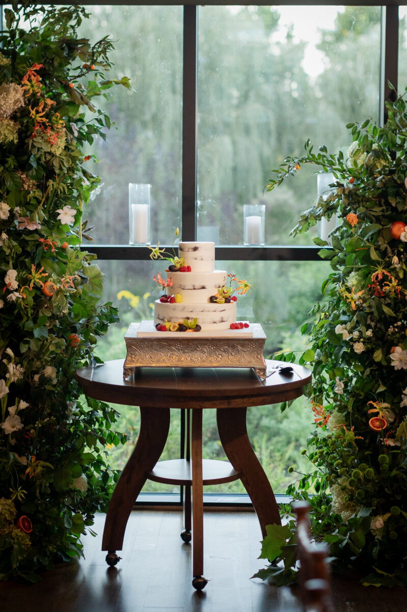 Wedding Cake with Orchids and fruit