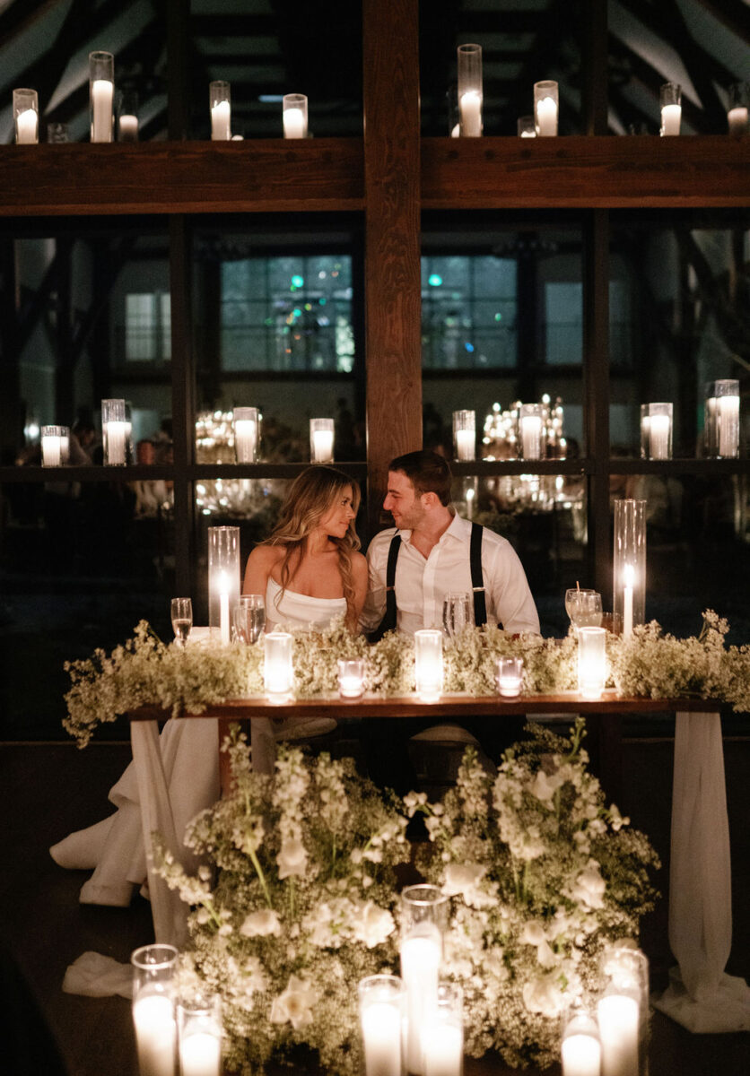 Sweetheart table with newly winter weds