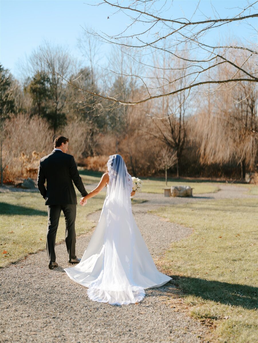 Winter Golden Hour Wedding Portraits in The Park at Crossed Keys Estate in Andover NJ
