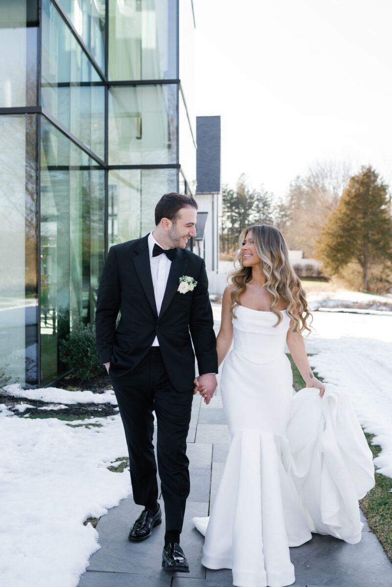 Bride and Groom Wedding Portraits outside Crossed Keys Estates Glass Conservatory