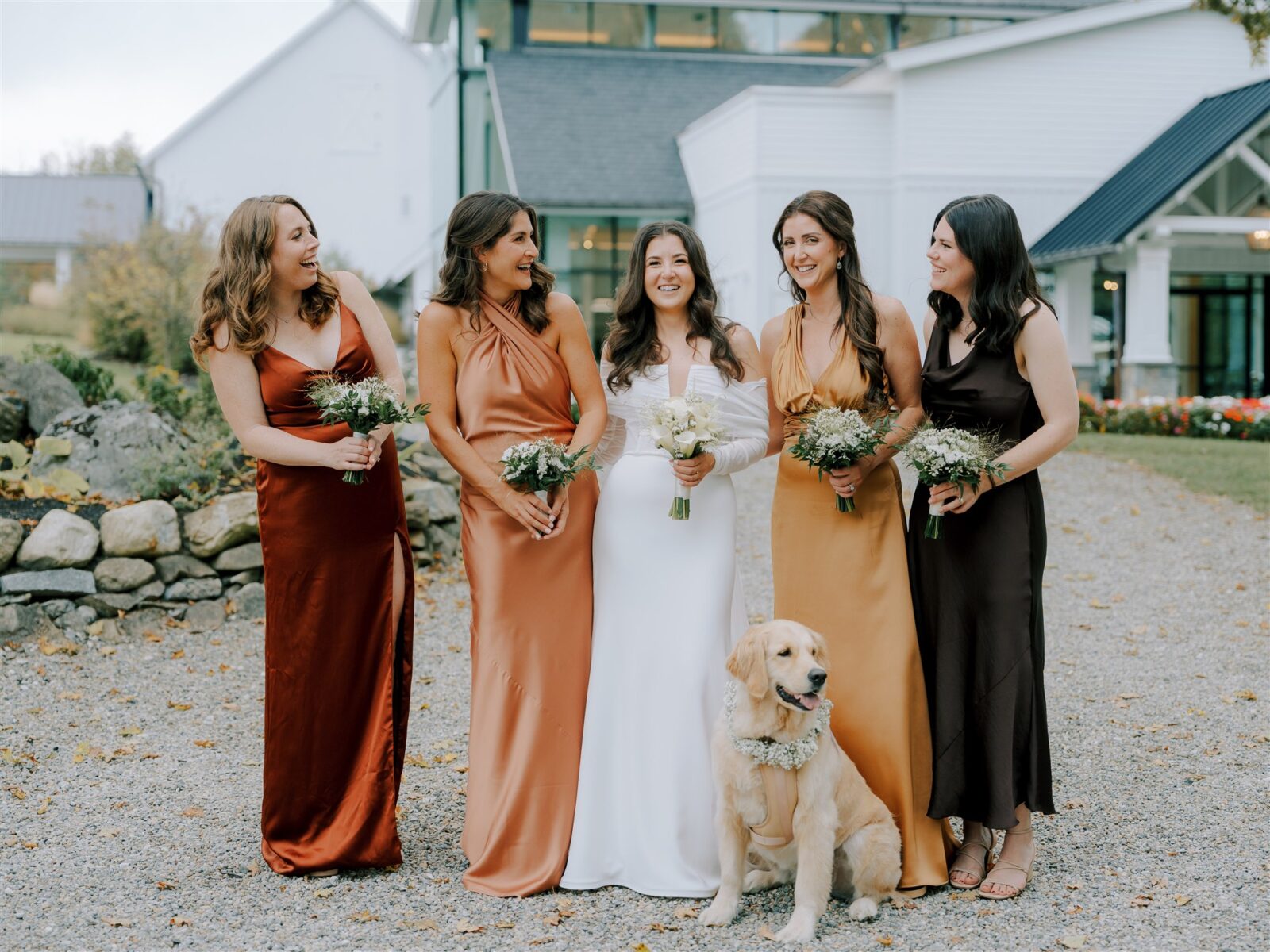 Golden Retriever Bridesmaid with Bride & Bridesmaids