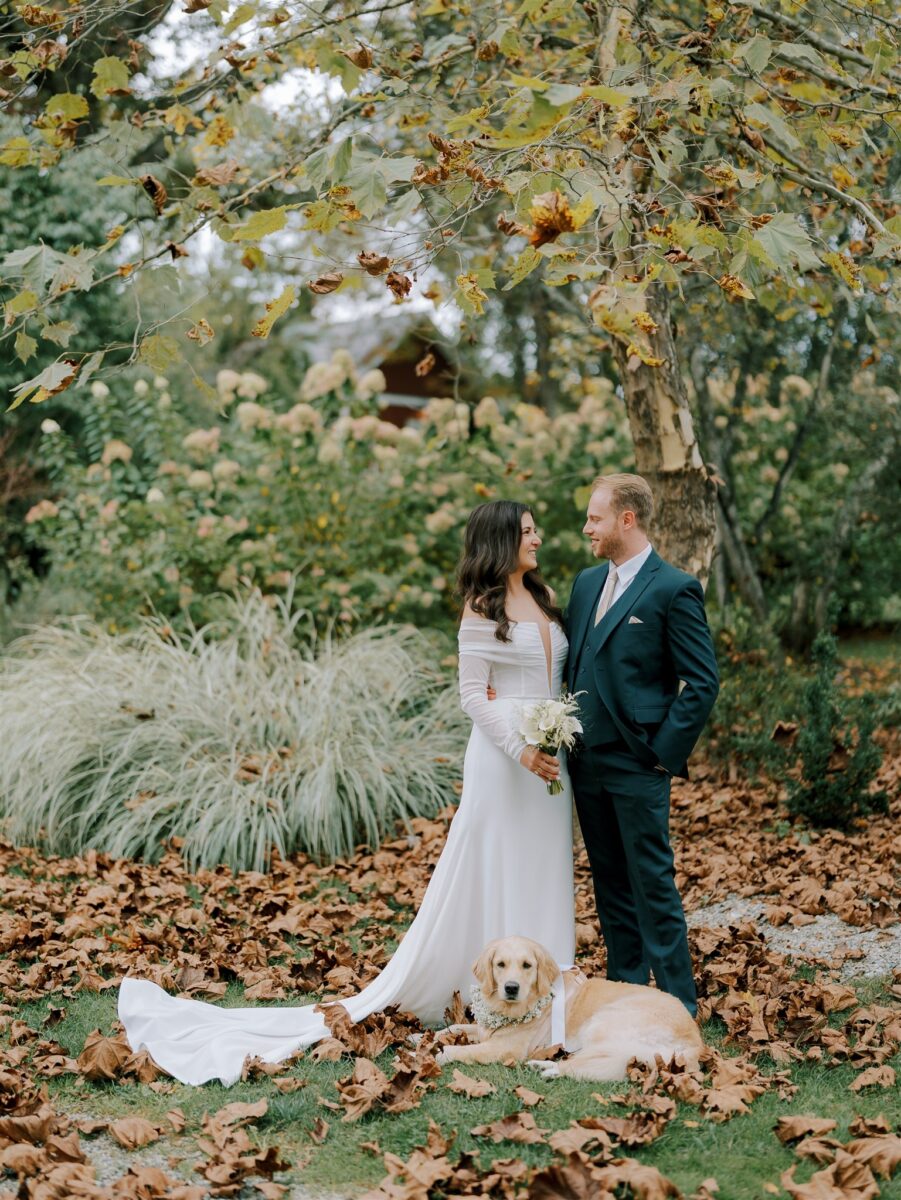 Golden Retriever Flower Girl, Fall Wedding Portraits