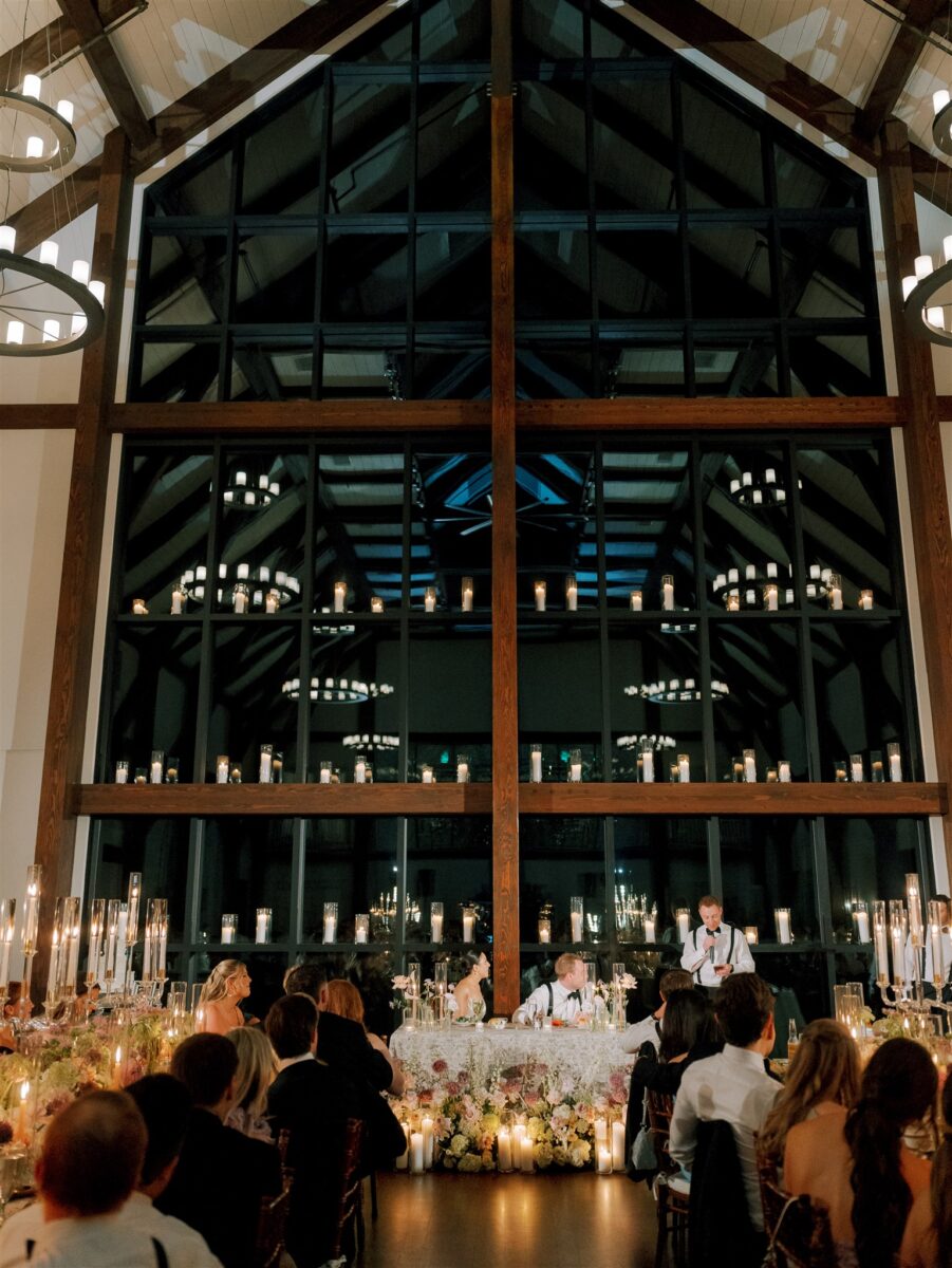 Romantic Farmhouse Wedding Reception, Candle Lit Windows, Floral Design
