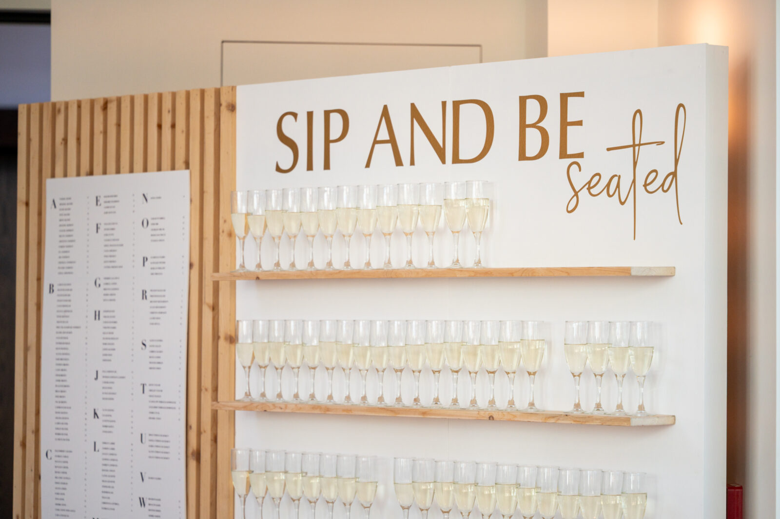 Sip and be seated champagne seating chart. Wedding seating chart.