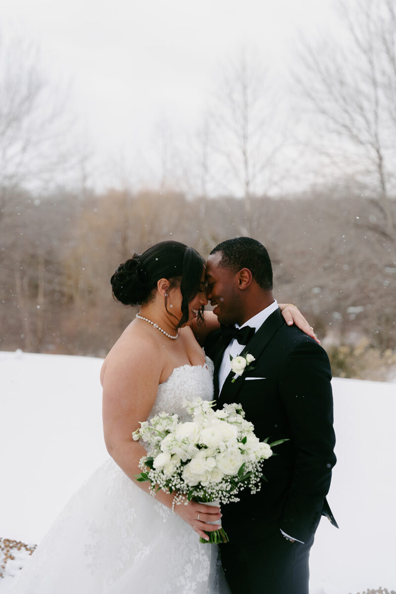 Snow‑covered Crossed Keys Estate at during a winter wedding in New Jersey