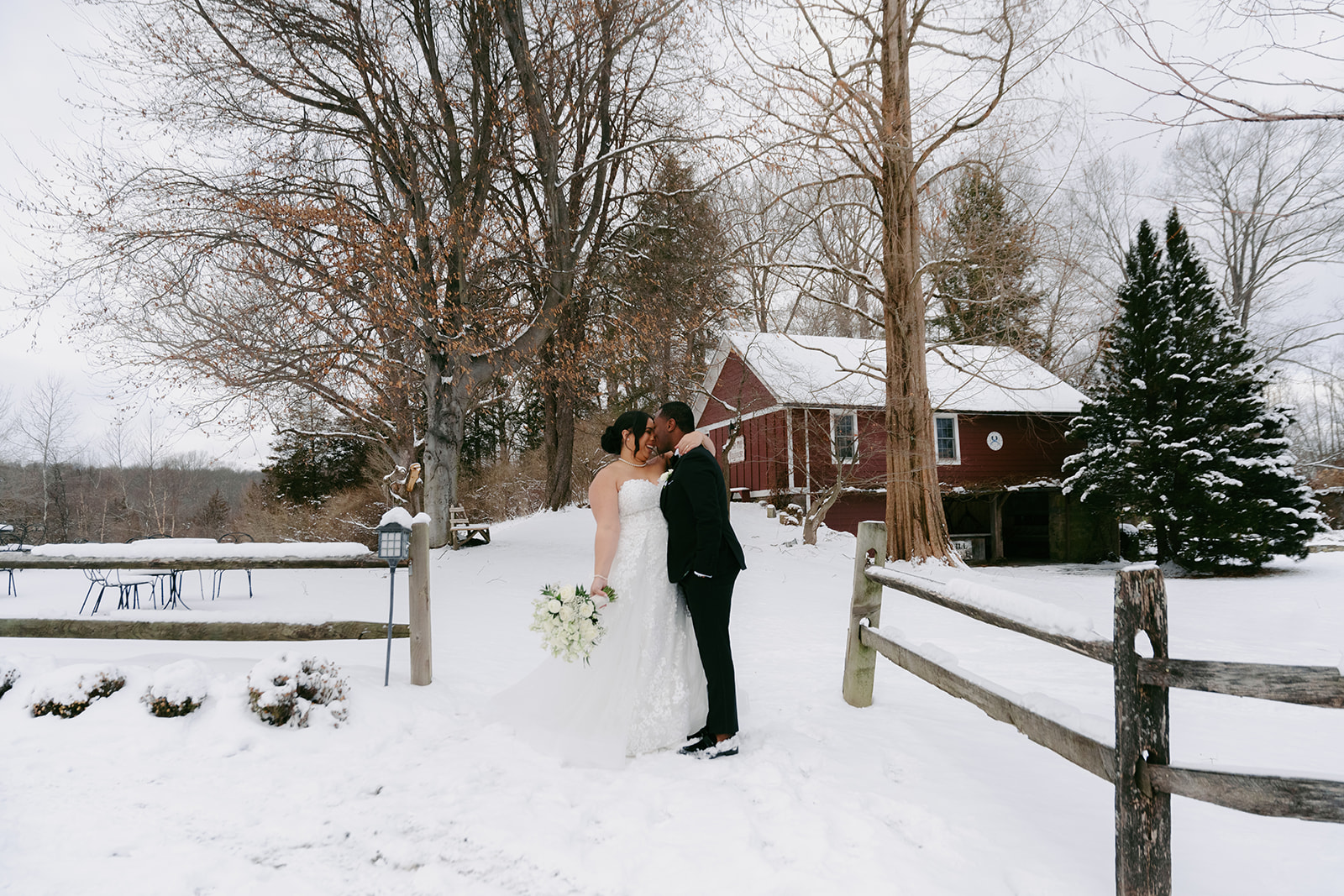 Snow‑covered Crossed Keys Estate New Jersey Winter Wedding