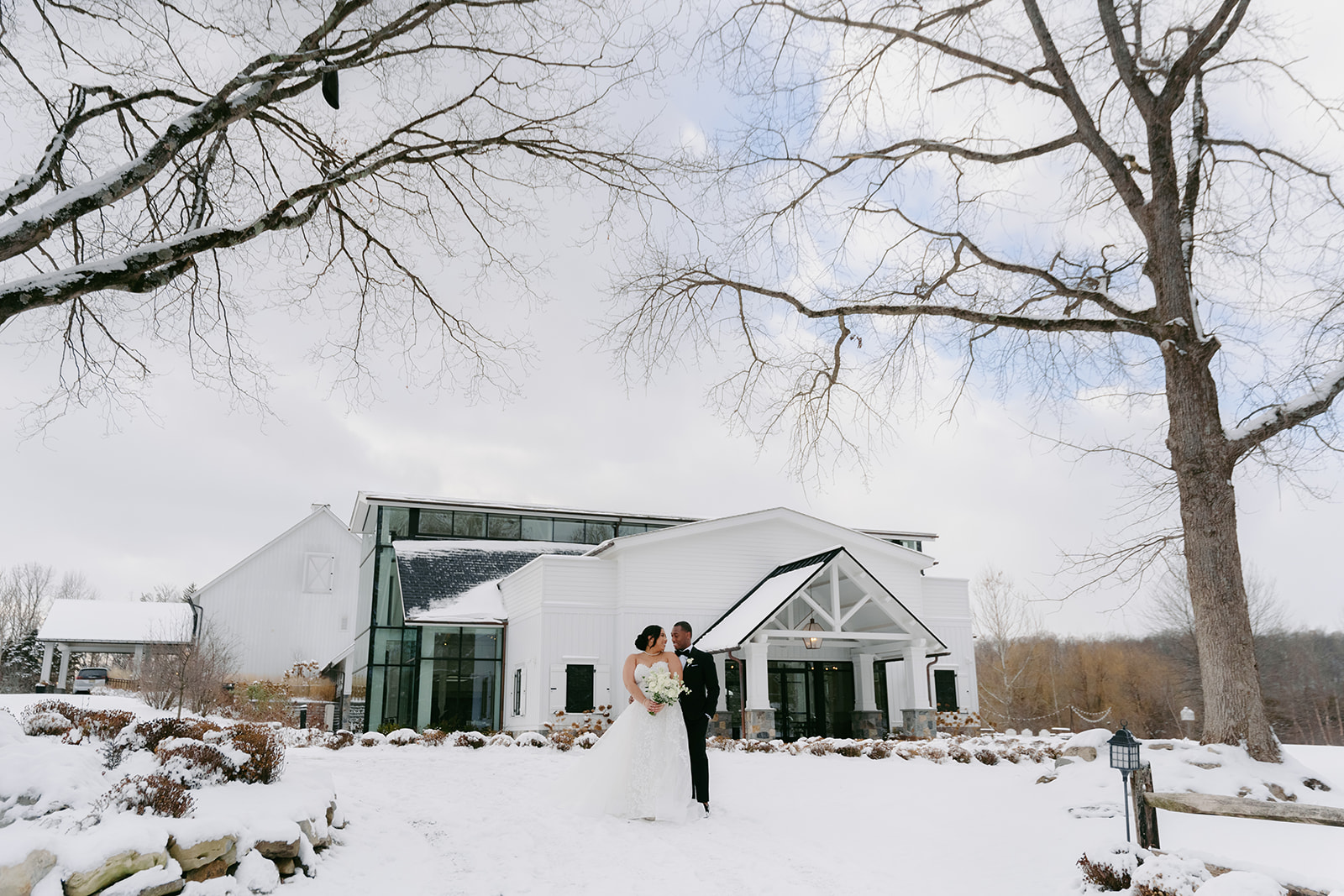Snow‑covered Crossed Keys Estate New Jersey Winter Wedding
