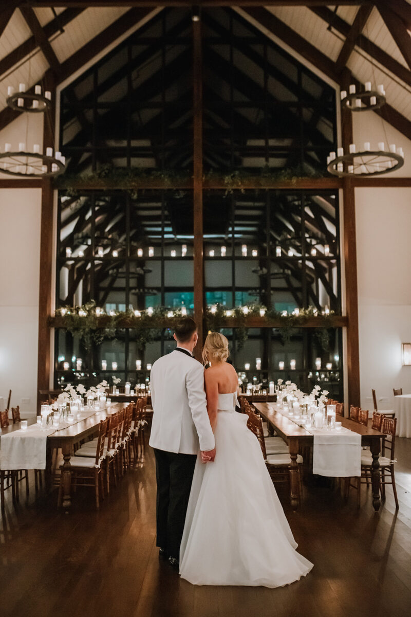 Candlelit wedding reception in the Farmhouse during a winter evening