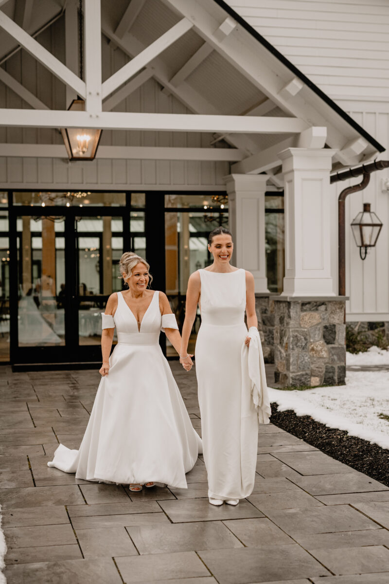 First Look, Same Sex Couple, LGBTQ+ Wedding Venue. Inclusive Wedding Venue, Bridal First Look, Winter Wedding. Crossed Keys Estate Andover New Jersey.