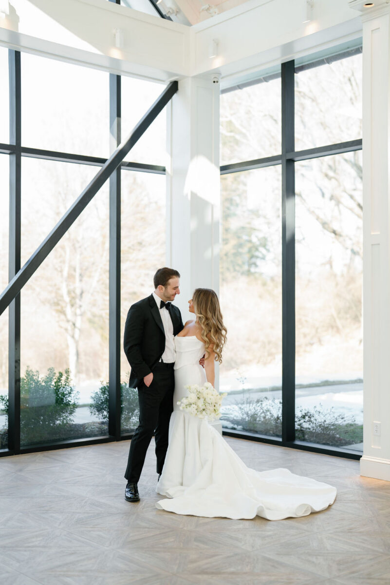 First Look and Wedding Portraits inside Crossed Key Estates Conservatory