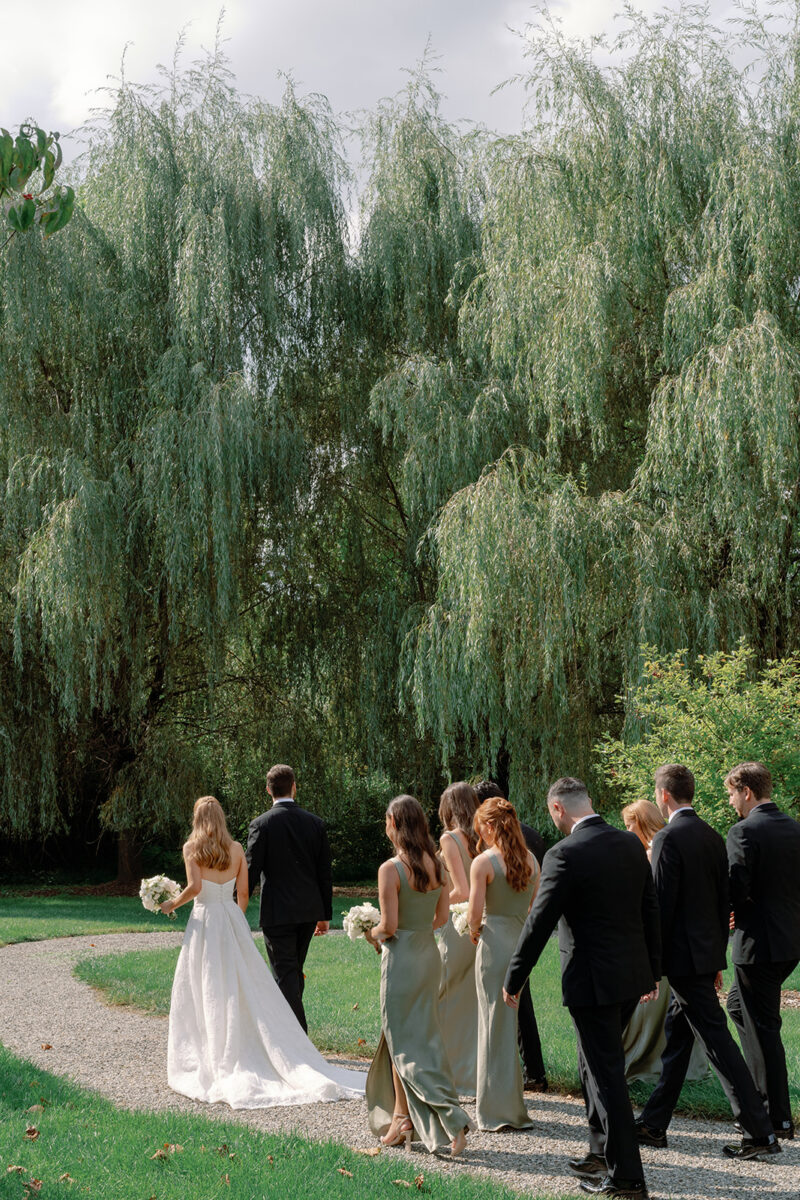 Bridal Party with weeping willows in the background at New Jersey estate wedding venue