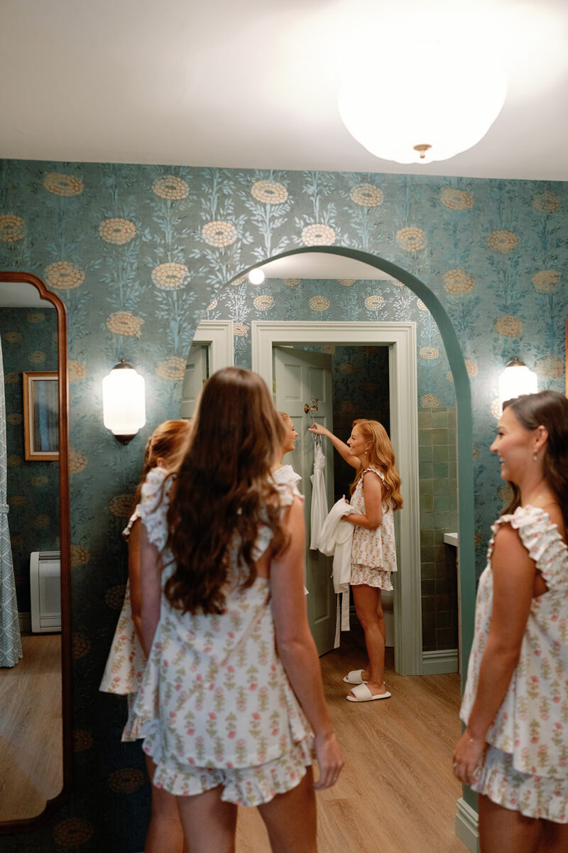 Bridesmaids getting ready in Crossed Keys Estate's Getting Ready Suite.