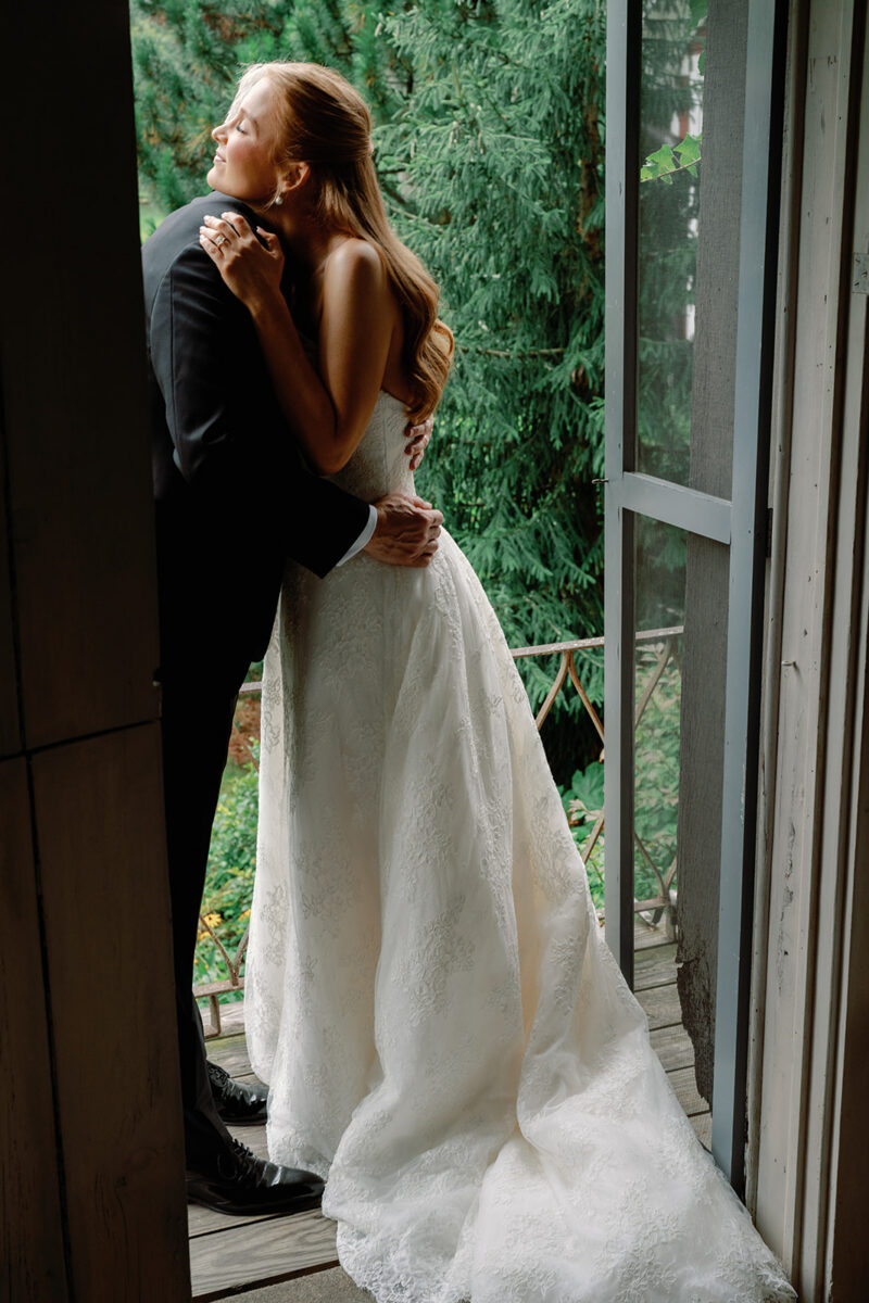 Bride sharing emotional first look with her father at Crossed Keys Estate
