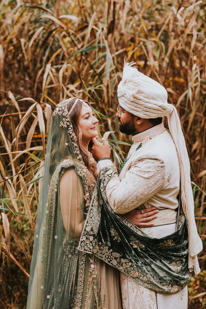 Romantic wedding portraits fall foliage New Jersey garden wedding venue