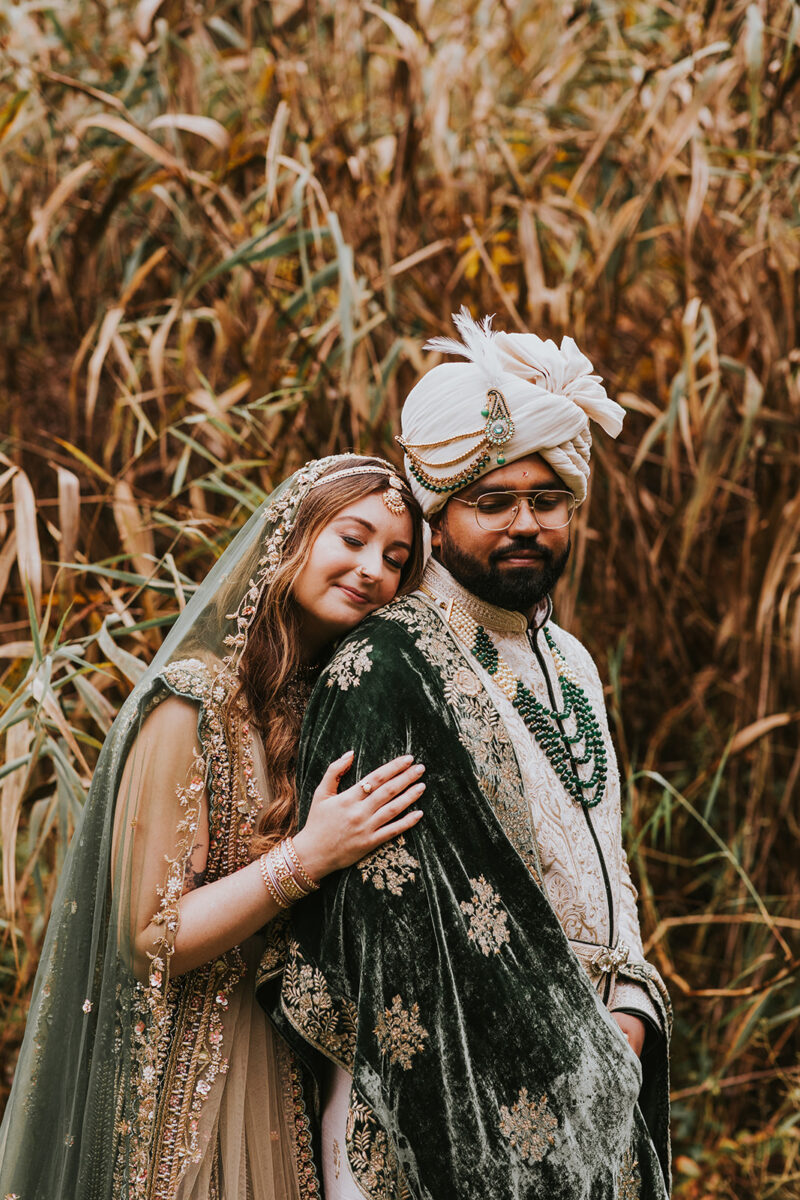 Romantic multicultural wedding portraits. Indian fusion wedding. Private wedding estate