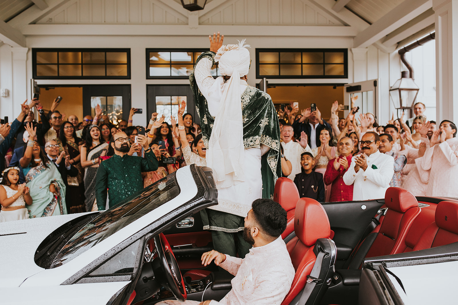 Hindu wedding baraat procession at upscale New Jersey wedding venue garden estate