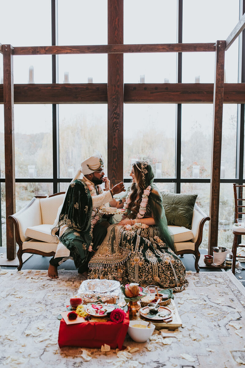 Hindu wedding ceremony with bride in lehenga and groom in sherwani Crossed Keys Estate