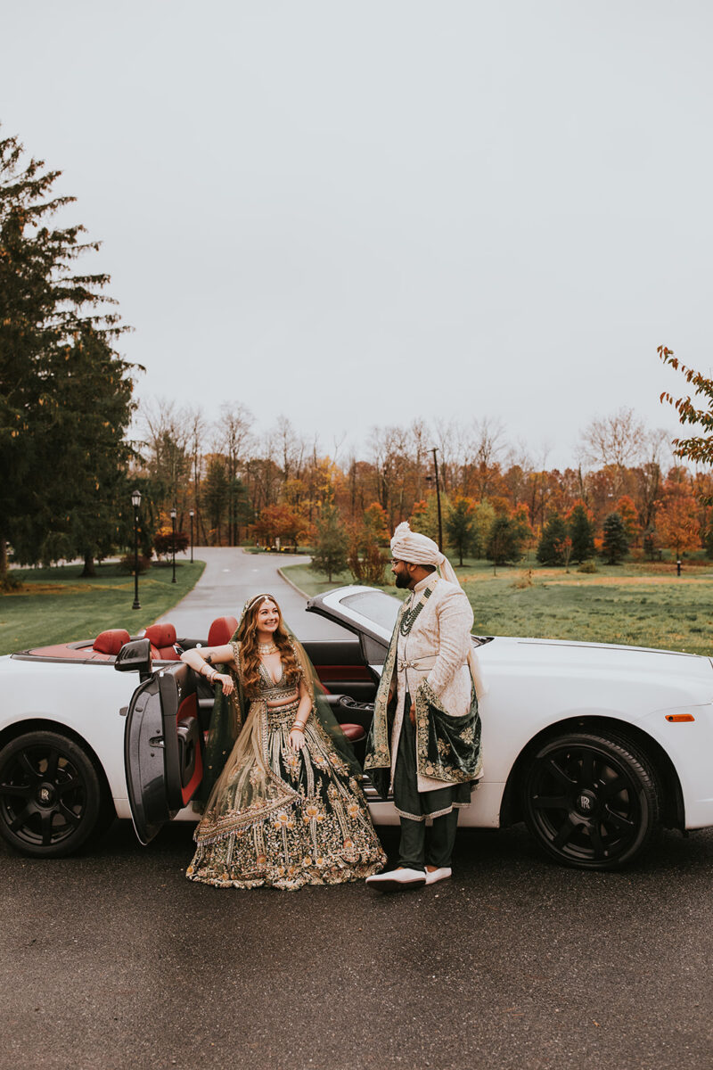 Fall wedding portrait of the bride and groom outdoors at Crossed Keys Estate.