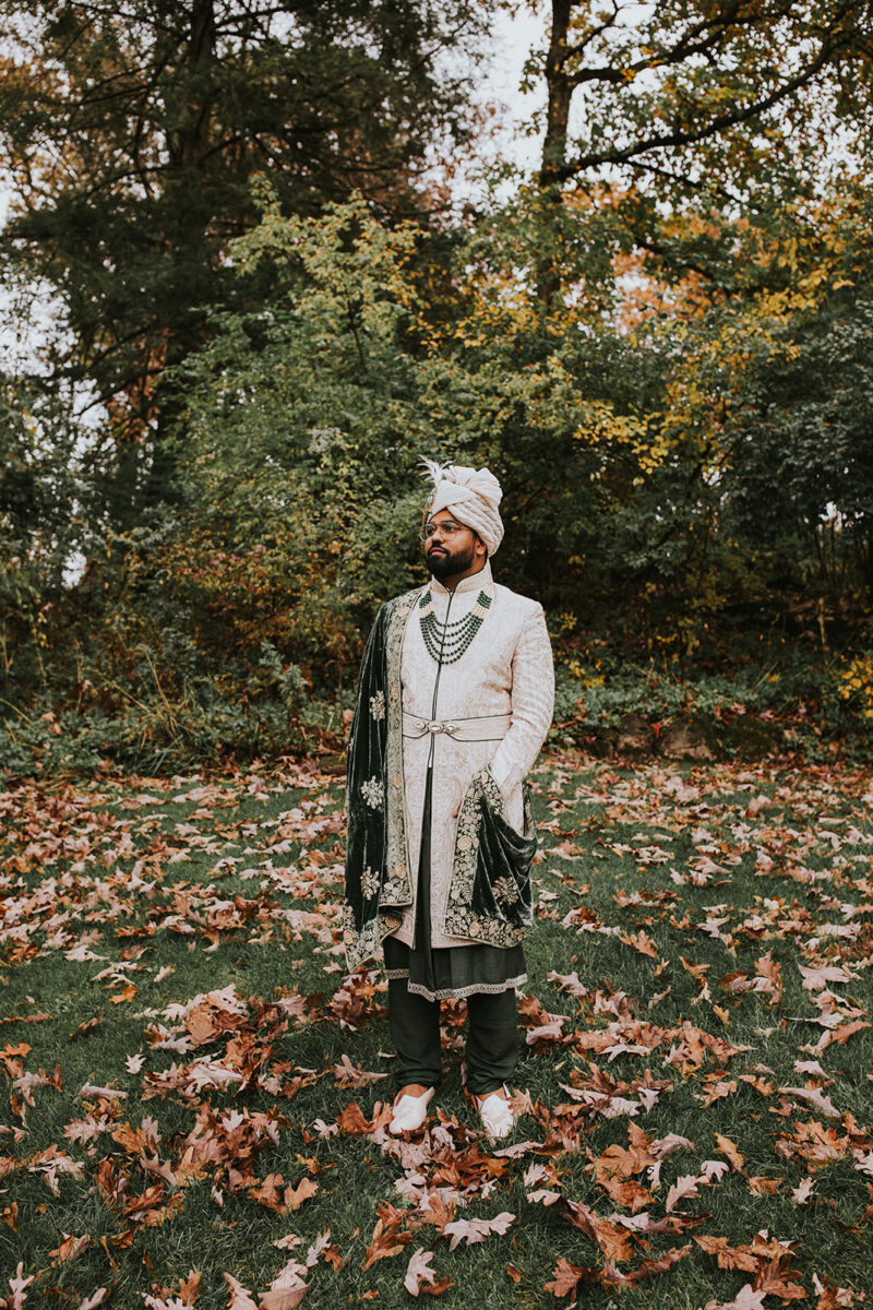Groom's sherwani embroidery Indian wedding fashion New Jersey venue