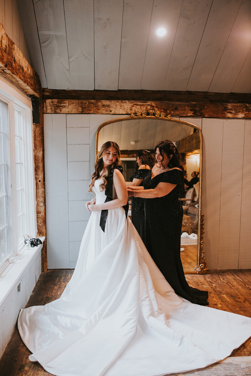 Bride changing from lehenga to Galia Lahav ballgown Indian-American wedding Crossed Keys