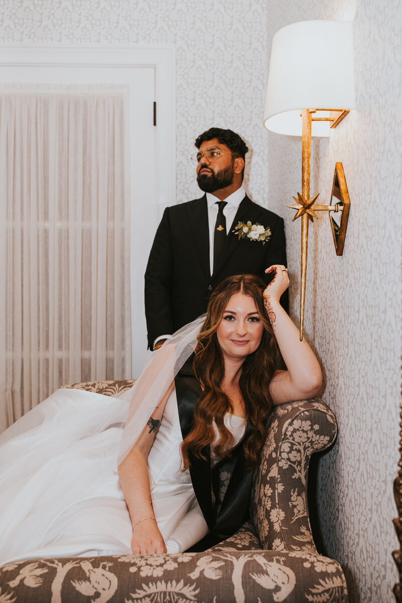 Bride and groom unique wedding posing