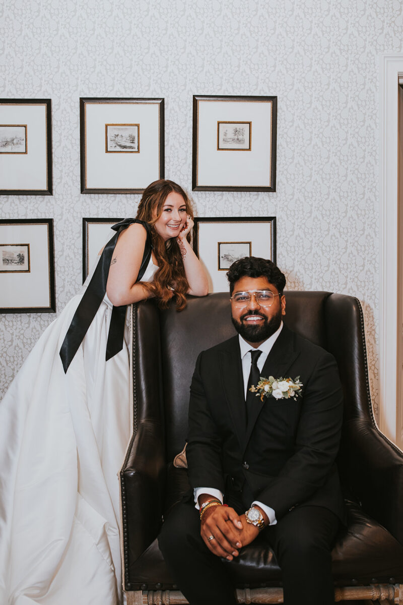 Newlywed indoor wedding portraits