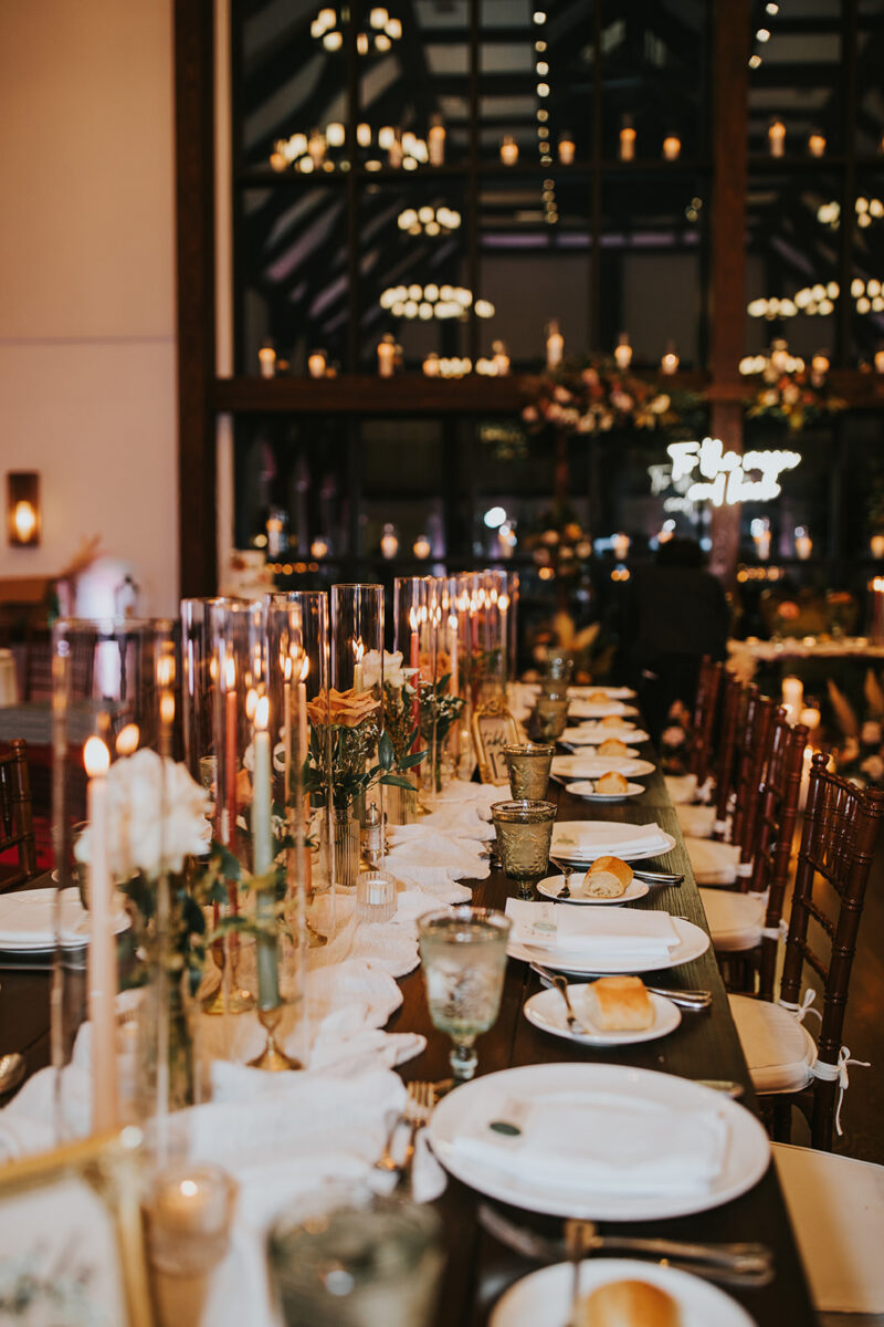 Farmhouse wedding reception with candlelit tables multicultural fall wedding NJ venue