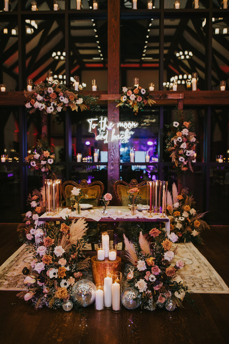 Moody boho floral design reception arrangements fall wedding New Jersey upscale venue