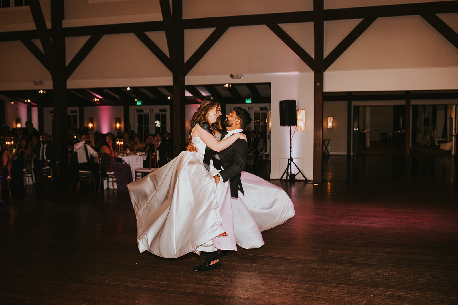 Newlywed's entrance and first dance together in Crossed Keys Estate's New Jersey Modern Luxury Farmhouse