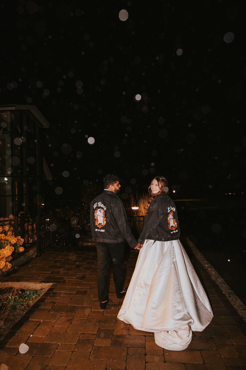 Custom "til death" jean jackets couple detail multicultural wedding reception NJ