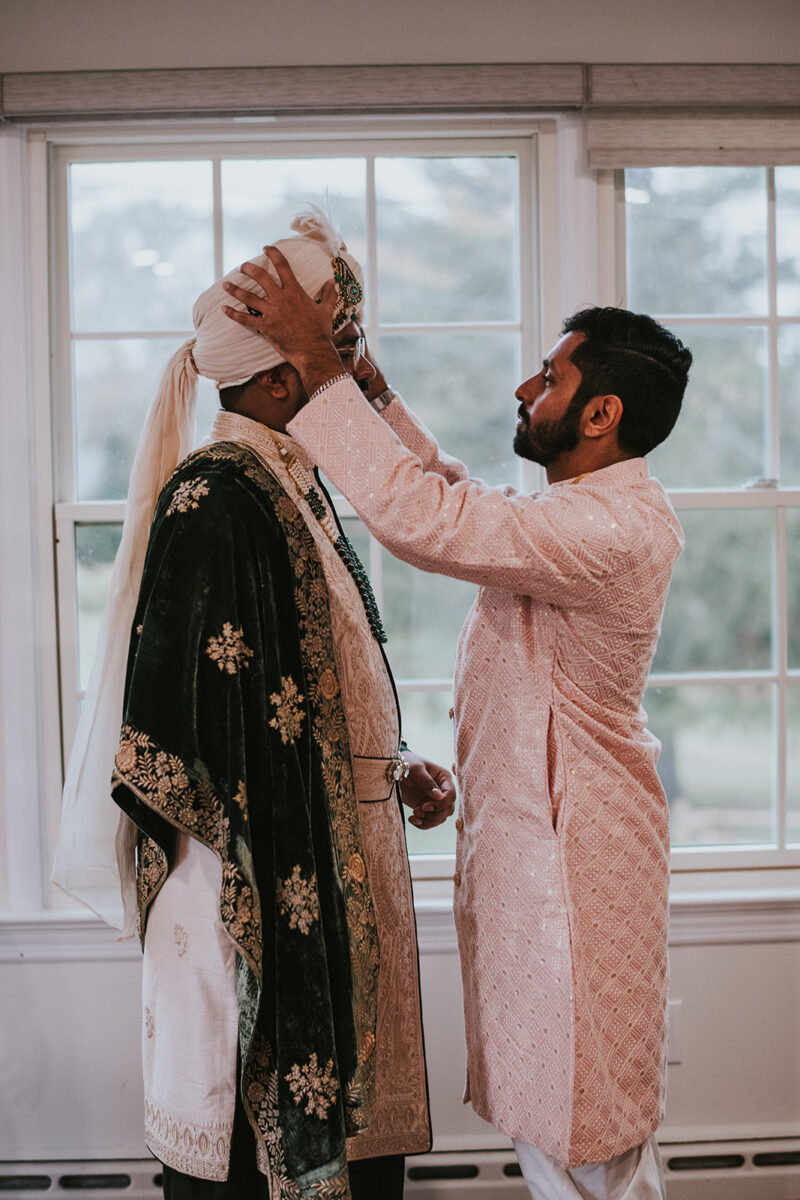 Embroidered sherwani groom portrait Indian wedding morning Crossed Keys Estate NJ