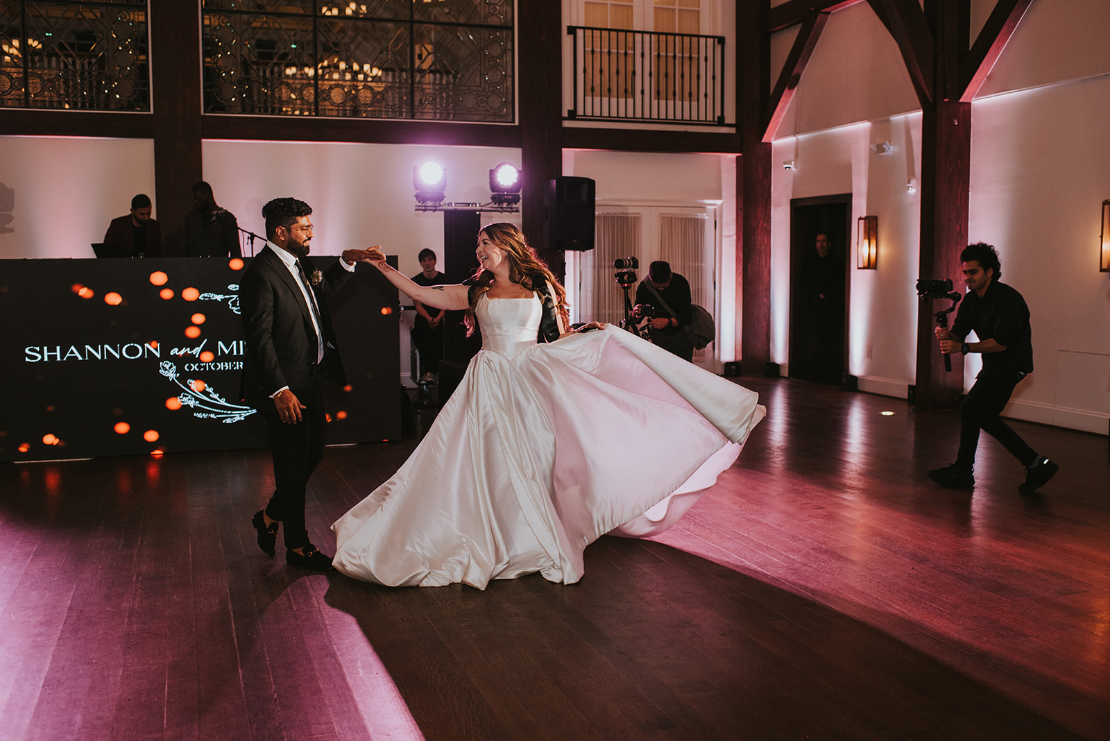 Newlywed's entrance and first dance together in Crossed Keys Estate's New Jersey Modern Luxury Farmhouse