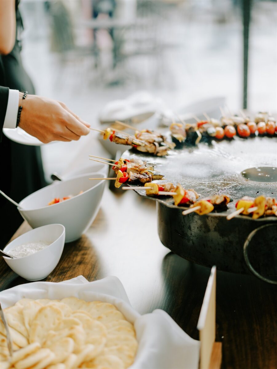 Mediterranean Kabob Station with lamb, chicken, and halloumi