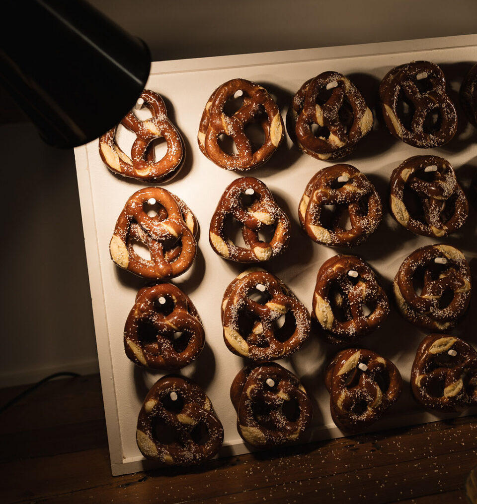 salted pretzel wall, wedding pretzels